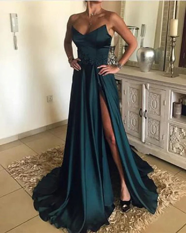 Women's Casual Wear Outfit Mid - Season Sale Siaoryne PL1254 Satin Strapless Burgundy/Teal  Long Gala Evening Dress for women 2020