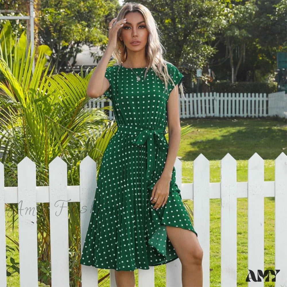 Stylish Women's Clothing Refined Simplicity Amy Fashion - New Polka Dots Sleeveless Pleated Dresses