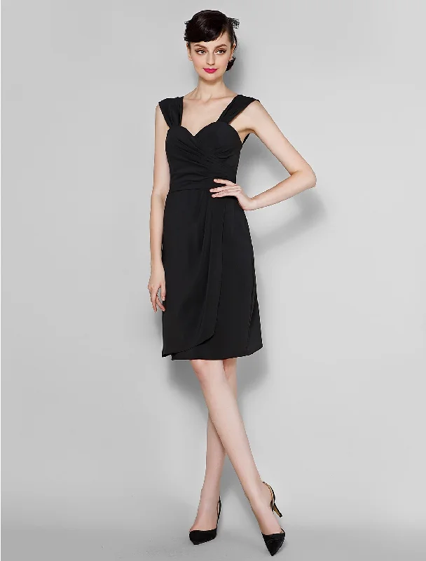 Charming Everyday Clothing For Women Subtle Sophistication Sheath / Column Bridesmaid Dress Straps Sleeveless Little Black Dress Knee Length Chiffon with Criss Cross