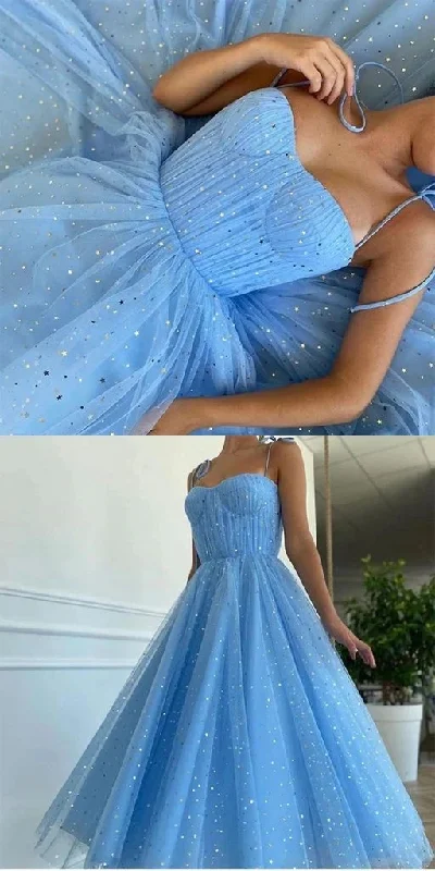 Women's Holiday Outfit Chic Urban Fashion Look Elegant Blue Sweetheart Dot Net Prom Dress Hot Sale Sleeveless Sequin   cg15972