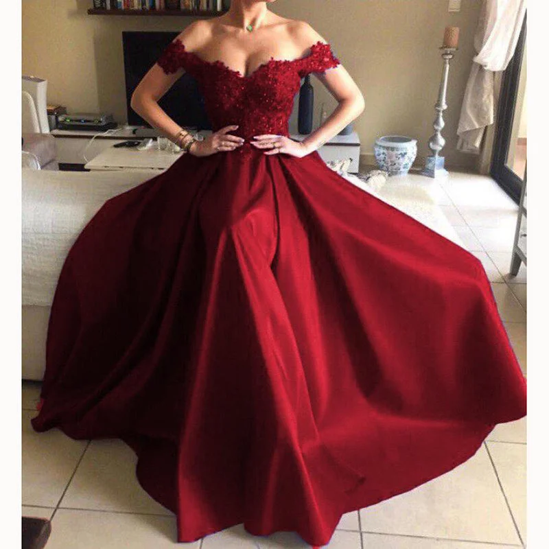 Women's Seasonal Wardrobe Clothing Now on Sale for Chic Urban Styles New A Line Satin Lace Red Long Dress Women Formal Evening Gown robe de soiree longue