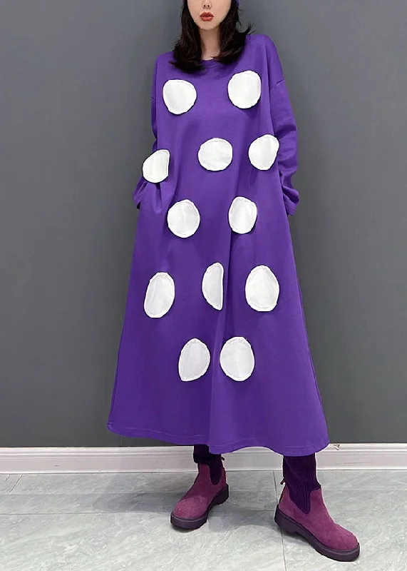 Women's Outfit For The Office Classic Charm Modern Purple Oversized Dot Applique Cotton Pullover Sweatshirt Dresses Fall