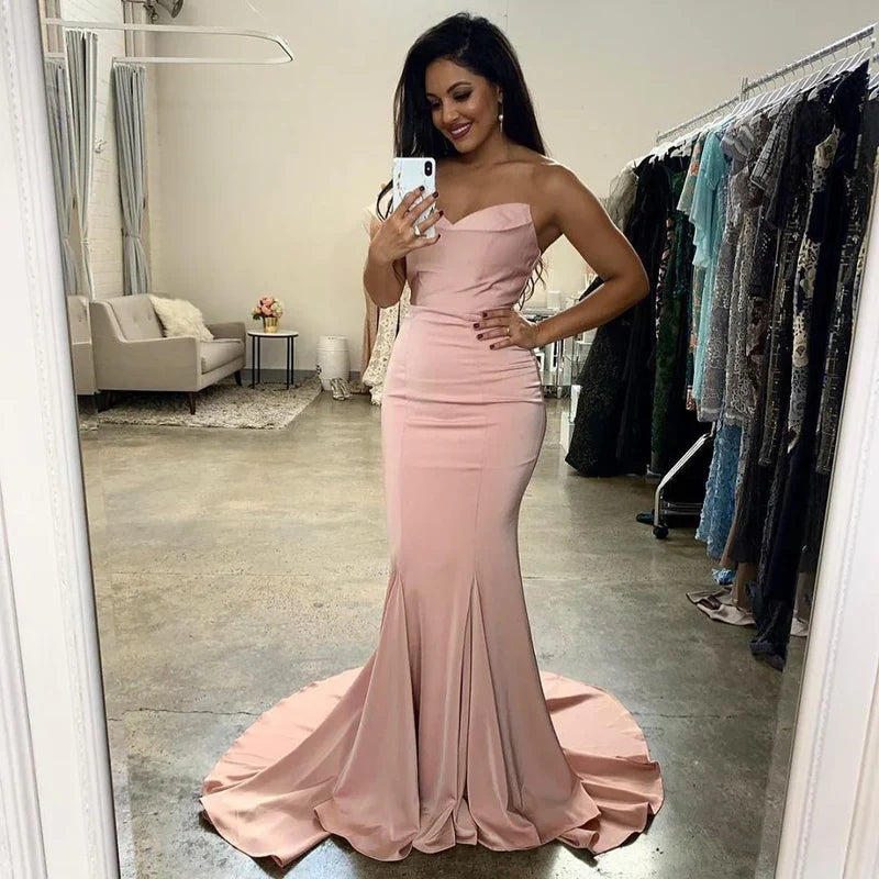 Women's Casual Clothing For Lounging Chic Allure Bridesmaid Dresses Mermaid Strapless Blush Satin Party