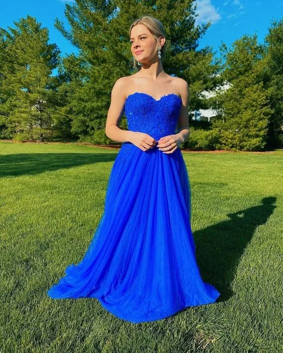 Stylish And Comfortable Clothing For Women Elevated Style Royal Blue Appliques Long Prom Dress, Sleeveless Evening Dress   cg10910