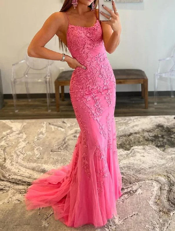 Chic Clothes For Women Elevated Style Women Tulle Appliques Prom Dresses Long Hot Pink Evening Gowns Formal Party Dress YPD415