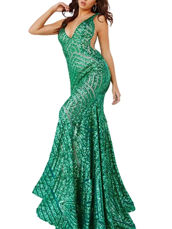 Affordable Women's Clothes Casual Weekend Relaxed Style Sequin Gown In Emerald