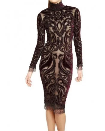 Women's Comfy Attire For Lounging Minimalist Office - Ready Style Emilio Pucci - Brand New Long Sleeve Beaded Embellished Burgundy + Black Velvet Dress NWT - IT 42