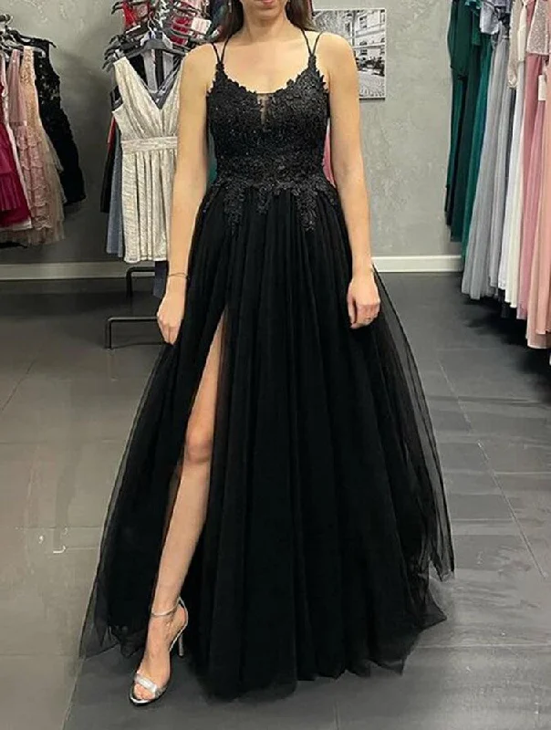 Luxury Women's Clothes Cottagecore Rustic Charm Style Women Black Tulle Appliques Prom Dresses Long Backless Evening Gowns Formal Party Dress YPD398