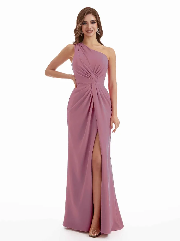 Women's Clothing For Everyday Wear Bold Patterns Sexy Side Split One Shoulder Stretchy Crepe Long Mermaid Bridesmaid Dresses