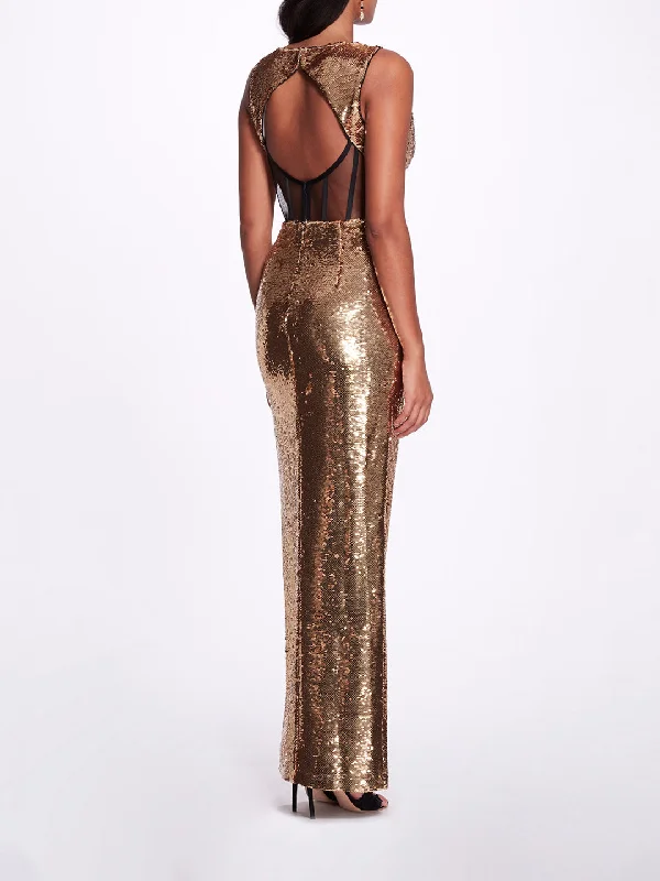 Women's Work Apparel Romantic Date - Night Ensemble Metallic Open Back Gown