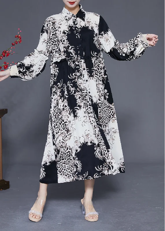 Women's Professional Garments Lightweight Fabric Stylish Colorblock Ruffled Oversized Print Chiffon Shirt Dress Spring