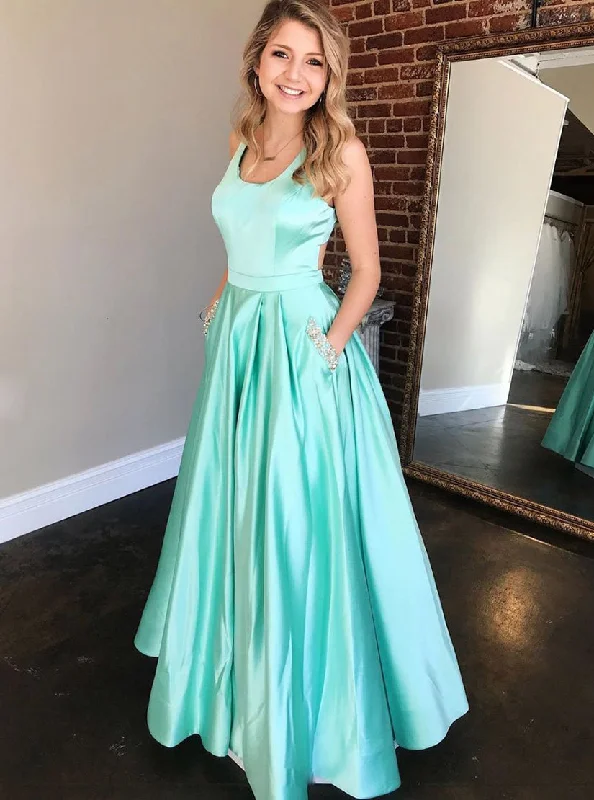 Sustainable Women's Clothing Tropical Island - Inspired Attire Simple Green Satin Long Prom Dress Green Evening Dress