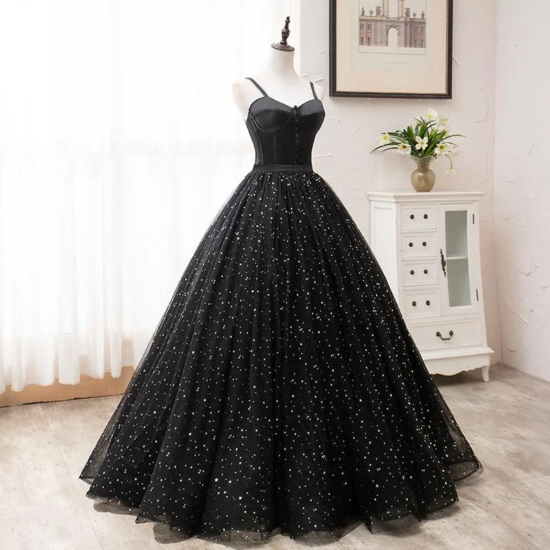 Casual Garments For Women Minimalist Office - Ready Style Beautiful Black Prom Dresses, Princess Spaghetti Straps Sleeveless Backless Party Dress   cg12617