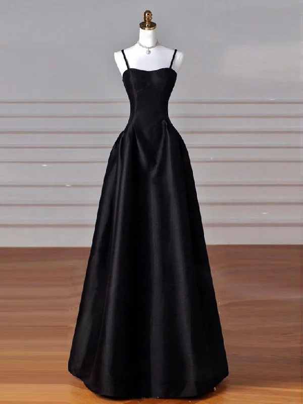 Women's Transitional Apparel Weekend Special Elegant Black A-Line Satin Long Prom Dress Long Prom Dress B531