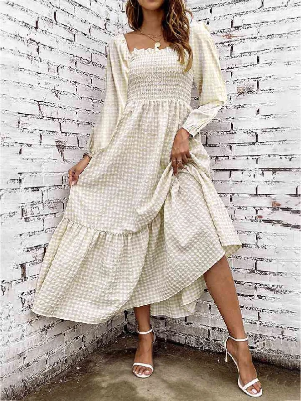 Charming Women's Outfit For Special Occasions Fashion-Forward Style Smocked Square Neck Long Sleeve Dress