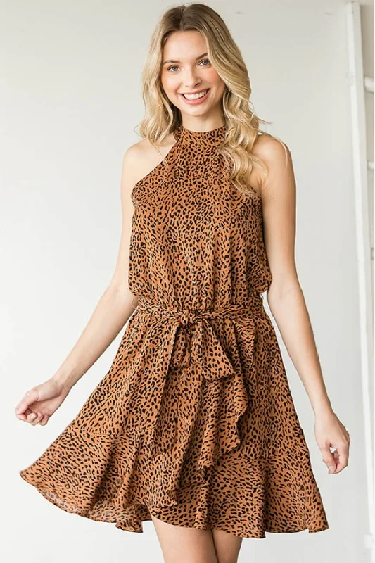 Women's Casual Apparel Luxury Comfort Leopard Belted Sleeveless Dress