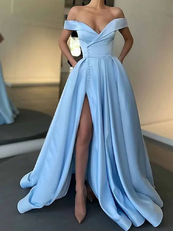 Women's Transitional Outfit Graceful Movement Women A-Line Satin Prom Dresses Long Slit Evening Gowns Formal Party Dress YPD583