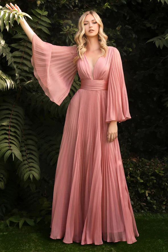 Comfortable Outfit For Women Grab Romantic Date - Night Styles Now Ladivine CD242 Size 14 Rose Gold Long Formal Dress Pleated Chiffon A Line Bell Sleeve V Neck Bridesmaid Gown