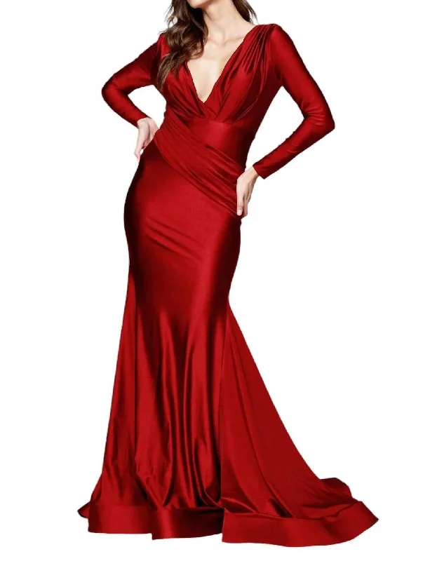 Charming Women's Garments Feminine Charm Fitted Long Sleeve Lycra Gown In Burg