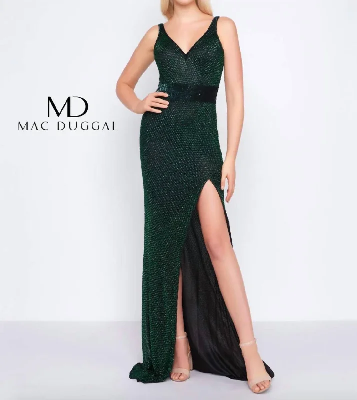 Women's Party Clothes Final Clearance Sleeveless Beaded Gown In Emerald