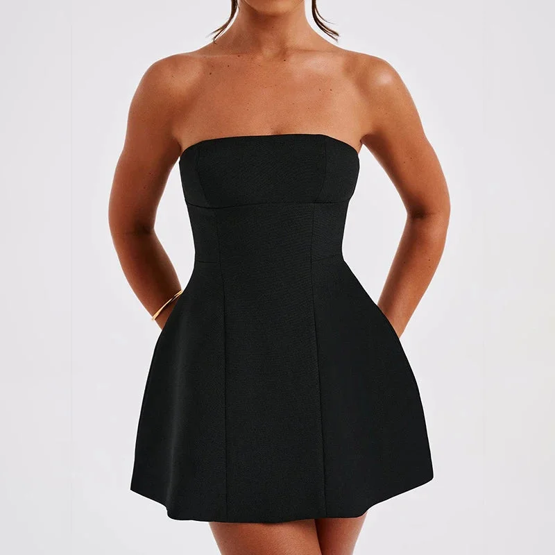 Fashion-Forward Women's Clothing Save on Classic Elegant Styles FashionSierra - Strapless Backless Women Fashion With Zipper Off-Shoulder Sleeveless A-Line Bodycon Club Party Mini Dress