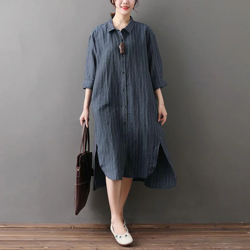 Women's Relaxed Clothes Elevated Style Women cotton linen outfit plus size Loose Irregular Hem Stripe Shirt Dress