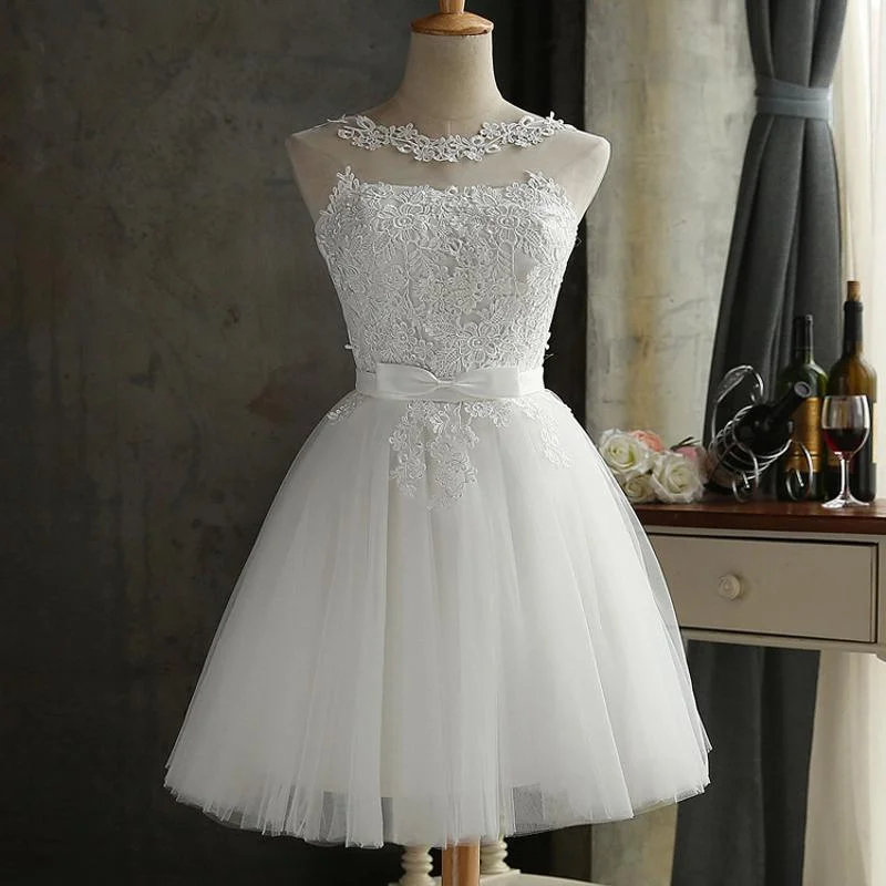 Women's Evening Clothing Vintage Elegance Sleeveless Lovely White Bowknot Short Dress