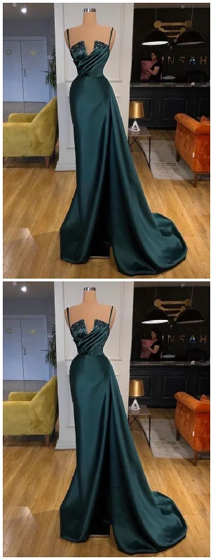 Women's Classic Attire Elegant Contour Sleeveless Floor-Length green Prom Dresses   cg13055