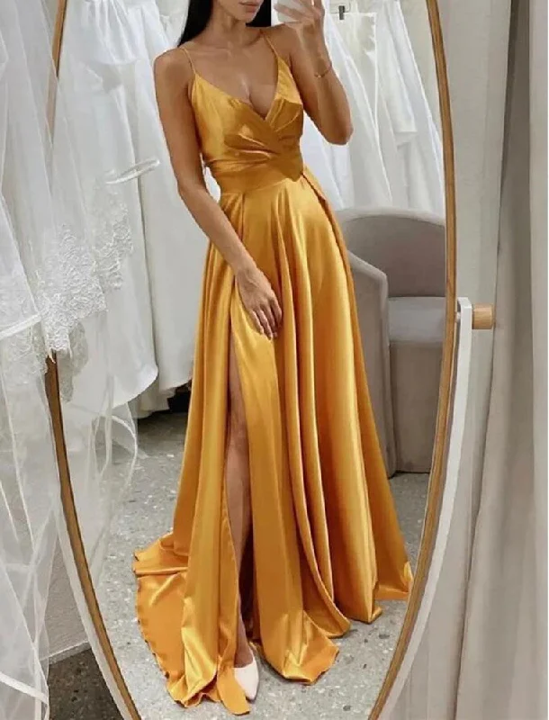 Women's Trendy Clothes Chic Allure Women Sexy High Side Slit Prom Dresses Long V-Neck Evening Gowns Formal Party Dress YPD412