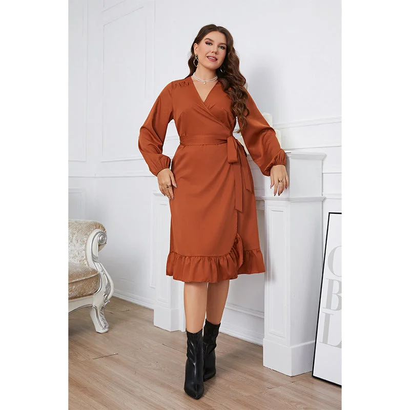 Women's Effortless Casual Outfit Urban Sophistication Long Sleeve Plus Size One Piece Waist Dress