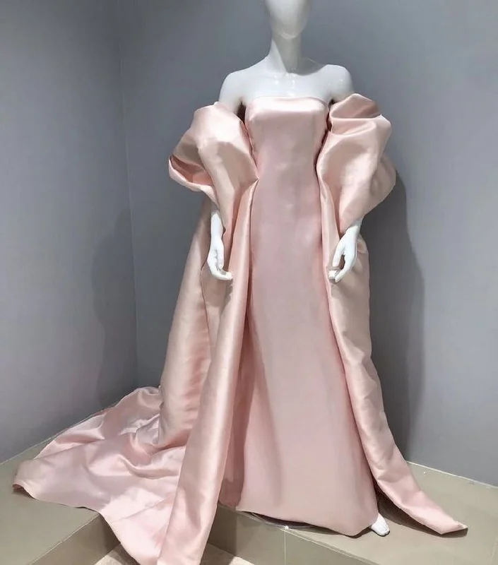 Women's Trendy Clothing Boho - Chic Festival - Ready Style Elegant Mermaid Strapless Pink Satin Long Prom Dresses Party Dresses With Cape C3526