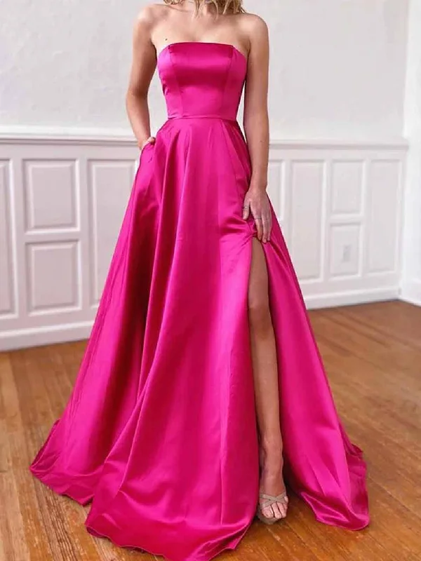 Women's Plus-Size Casual Outfit Effortless Sophistication Women A-Line Satin Prom Dresses Long Ruffles Slit Evening Gowns Formal Party Dress YPD582