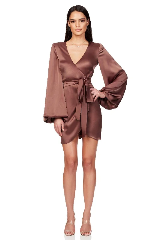 Women's Festive Attire Urban Sophistication Nookie Stella Satin Mini Dress - Mocha