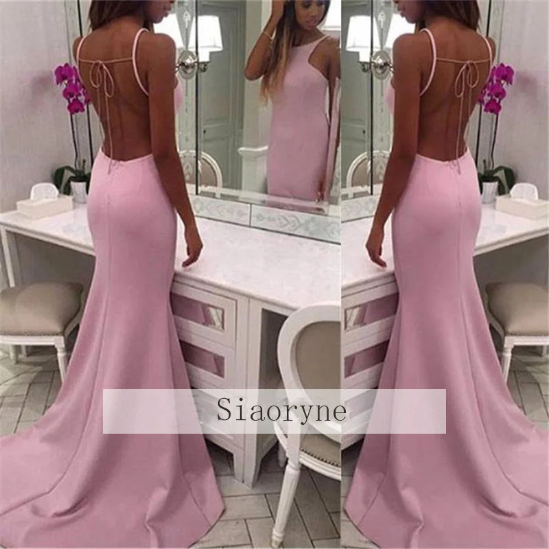 Women's Apparel And Garments Dreamy Aesthetic LP7877 Pink Satin  Backless Evening Dress Mermaid Long Formal Party Gown