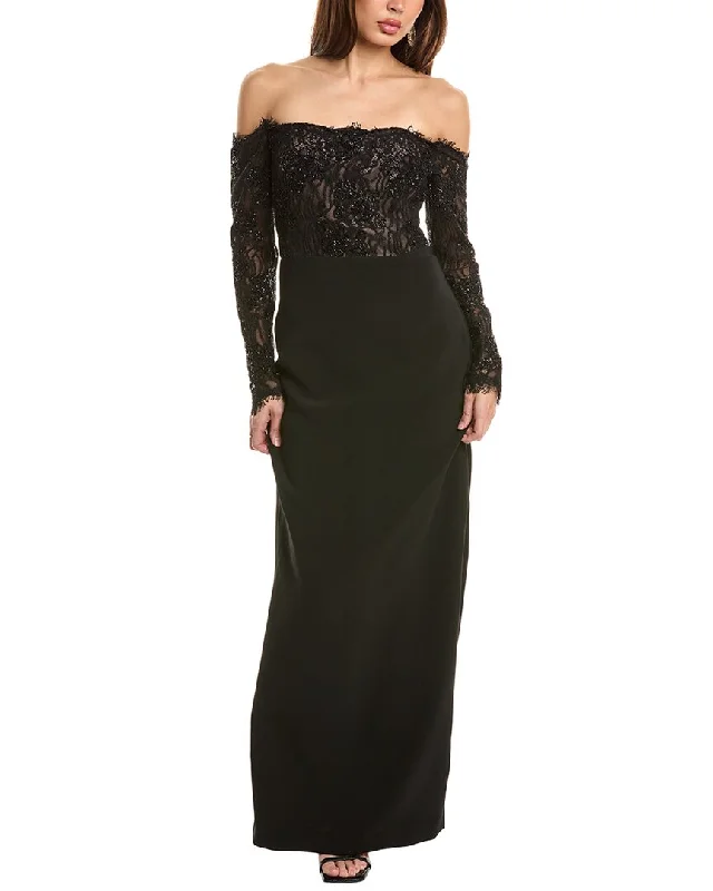 Women's Workout Garments Sophisticated Cut Theia Andrina Lace Off-Shoulder Gown