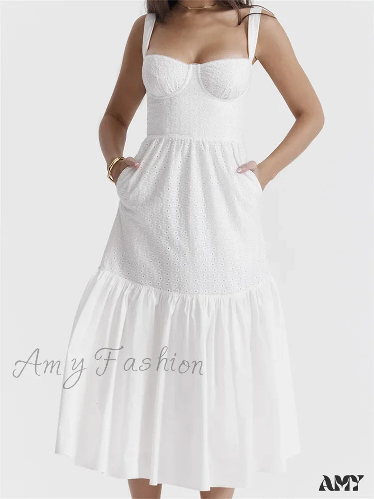 Modern Women's Outfit Final Clearance Amy Fashion - Y2K Square Neck Lace  for Women Low Cut Sleeveless Spaghetti Strap White Summer Female Vestidos