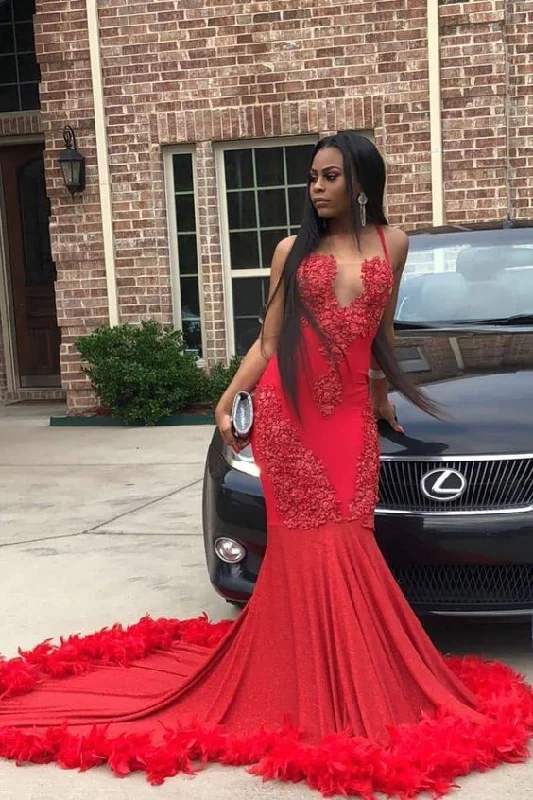 Women's Formal Apparel Bold Silhouette Unique Red Halter Sleeveless Mermaid Sweep Train Prom Dresses  cg7930