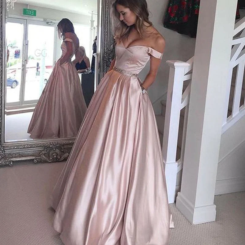 Formal Garments For Women Flash Sale Elegant Off the Shoulder A Line Satin Prom Dress Girls Graduation Long Evening Gown Vestido De Festa