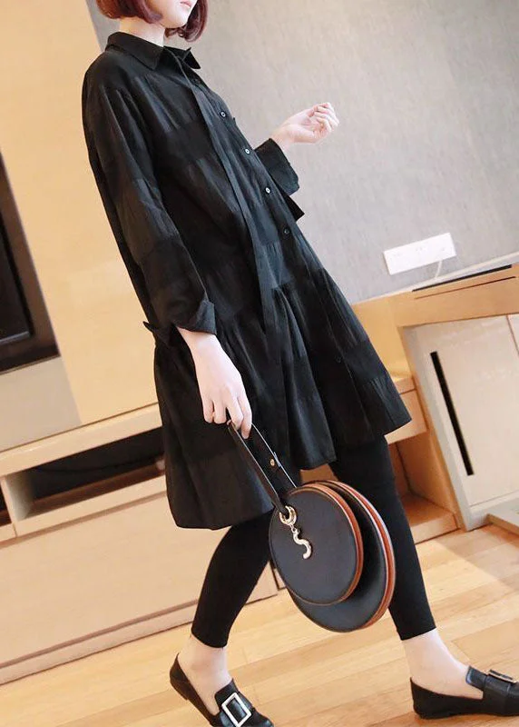 Women's Plus-Size Casual Outfit Chic Urban Fashion Look Black Patchwork Cotton Shirt Dresses Oversized Spring