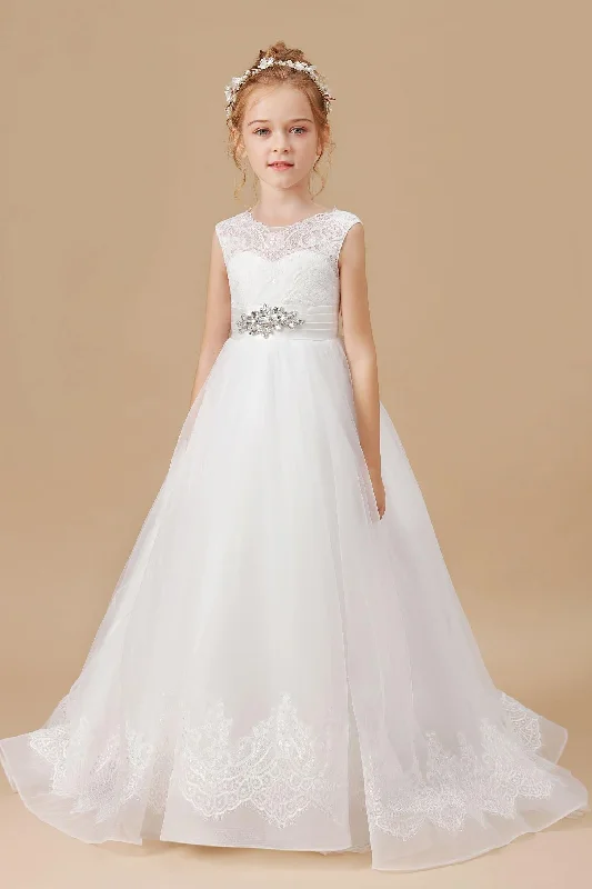 Women's Seasonal Wardrobe Clothing Weekend Special Tulle Satin Sleevelesss Lace Long Flower Girl Dresses