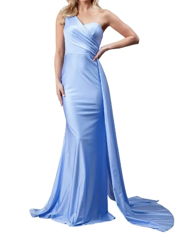 Women's Elegant Garments Vibrant Prints Fitted One Shoulder Lycra Gown In Powderblue