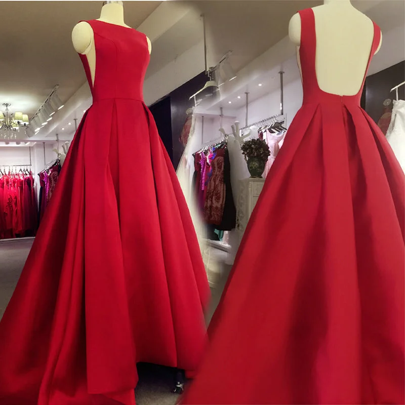 Women's Activewear Attire Playful Elegance Fashion Red Boat Neck A Line Satin Prom Dresses Long Evening Formal Wear 2020 Vestido De Festa