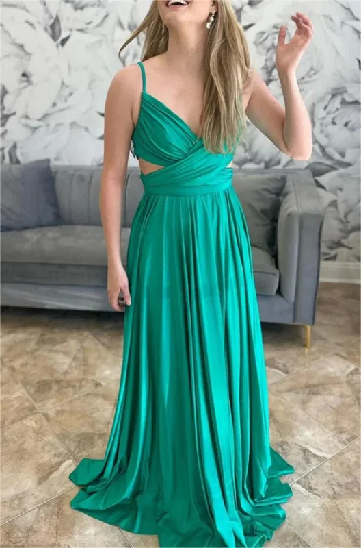 Women's Outerwear Clothing Coastal Beach - Inspired Style Women A-Line Satin Prom Dresses Long V Neck Evening Gowns Sleeveless Formal Party Dress YPD648