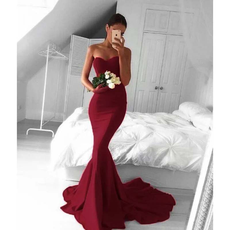 Women's Outdoor Attire Vintage Retro Party Wear LP0298 Red Mermaid Satin Evening Gown 2018 Sexy Sweetheart Pageant Dresses ,Long Prom Party Gown