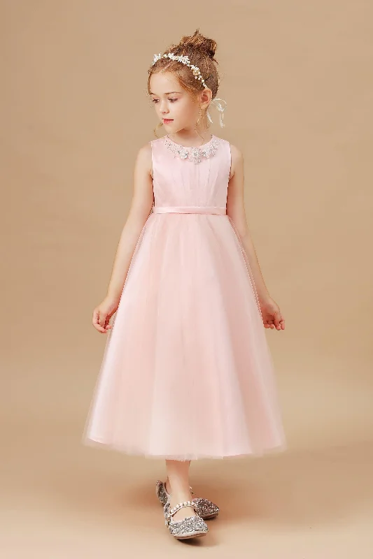 Stylish Outerwear Clothing For Women Flash Sale Tulle Crepe Applique Satin Flower Girl Dress With Bowknot