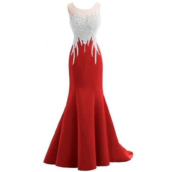 Women's Clothing For Outdoor Activities End - of - Month Blowout Red Mermaid Sleeveless Prom Dress with Appliques, Long Formal Dress with Sparkles cg1916