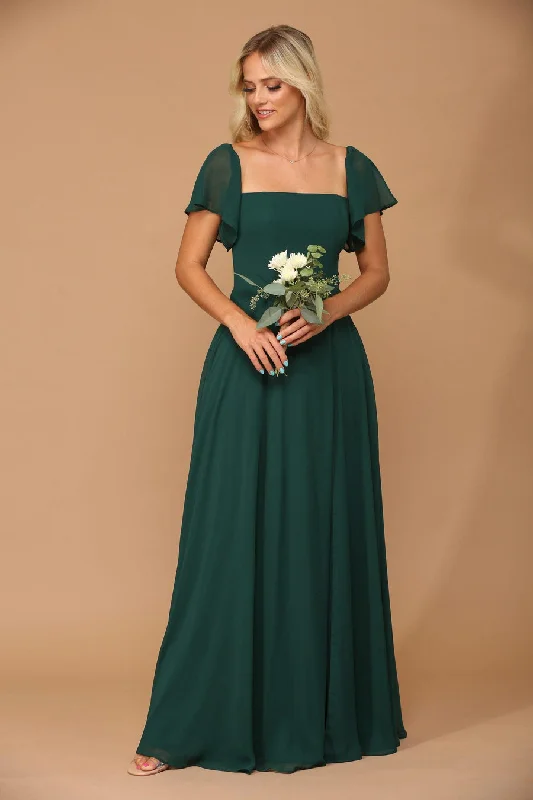 Casual Attire For Women Feminine Grace Hunter Green 3XL Long Formal Bridesmaids Chiffon Evening Gown Sale