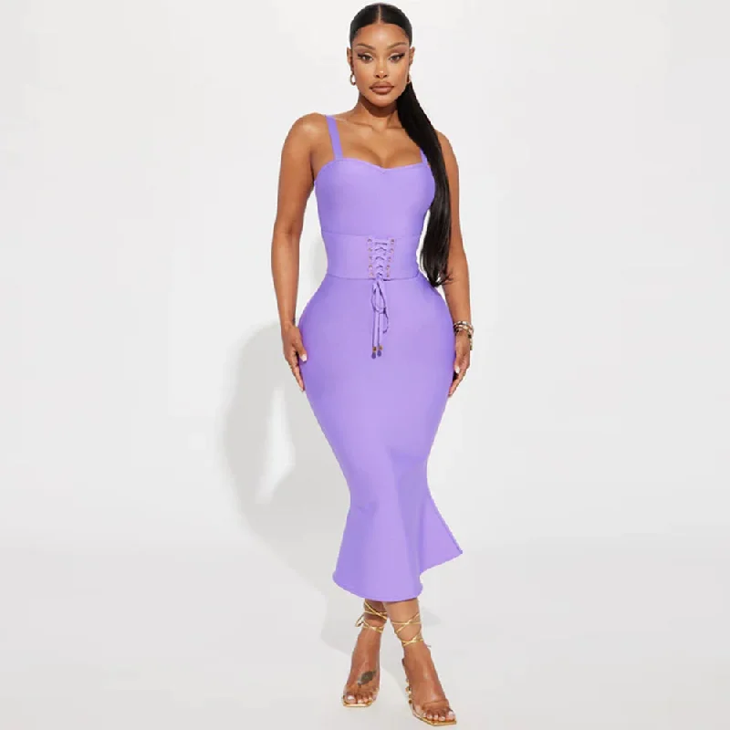 Women's Fashion Clothes Classic Timeless Elegant Style Strappy Sleeveless Fishtail Midi Bodycon Dress PD23293