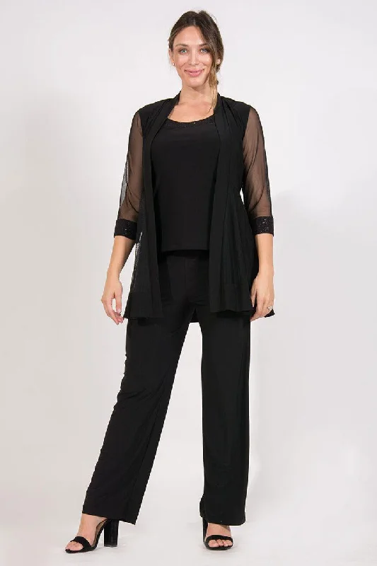 Women's Athleisure Apparel Final Clearance R&M Richards 8704 Formal Jacket Pant Suit Black