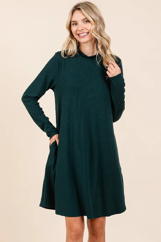 Women's Comfortable Lounge Outfit Everyday Glamour Mittoshop Mock Neck Long Sleeve Dress with Pockets